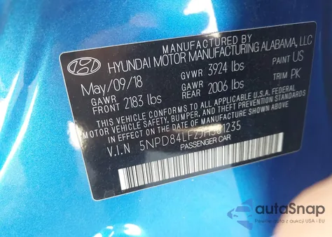 2018 Hyundai Elantra Sel из США, поврежденный, VIN 5NPD84LF2JH361235